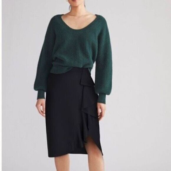 Anthropologie Maeve Flounced Midi Skirt Wrap Ruffle Black Size 16 NWT - Picture 1 of 6